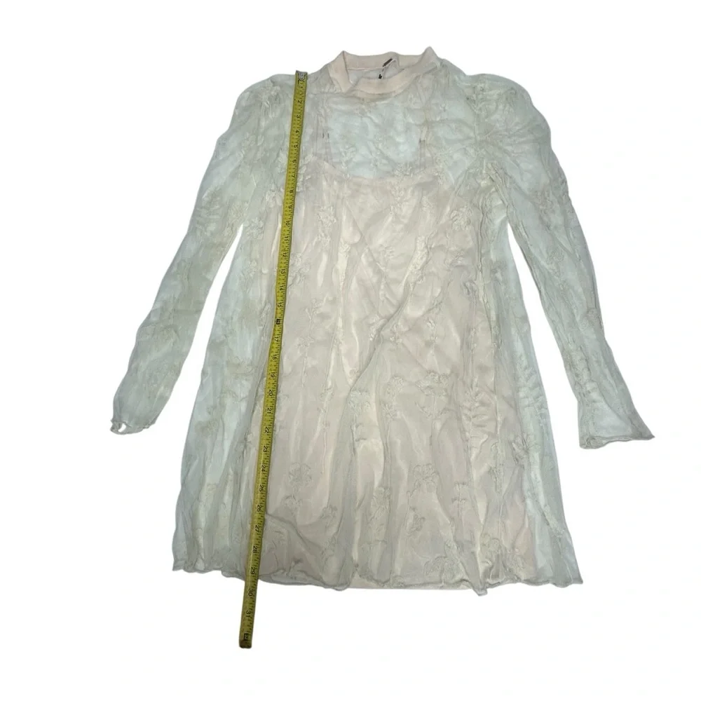 Free People Cecelia Sheer Lace Mini Dress pale pink/ ivory small - Picture 11 of 13